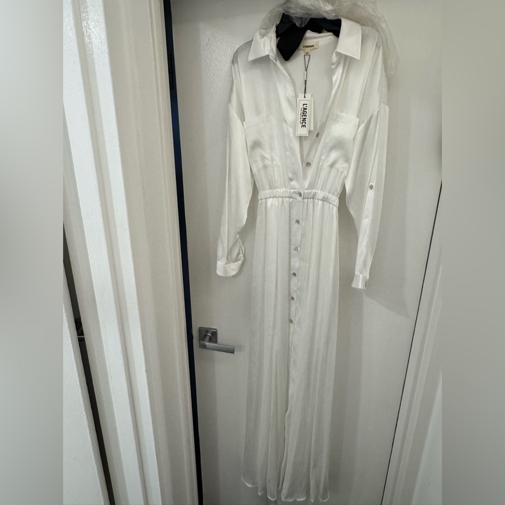 L'AGENCE Cammi White Long Shirt Dress